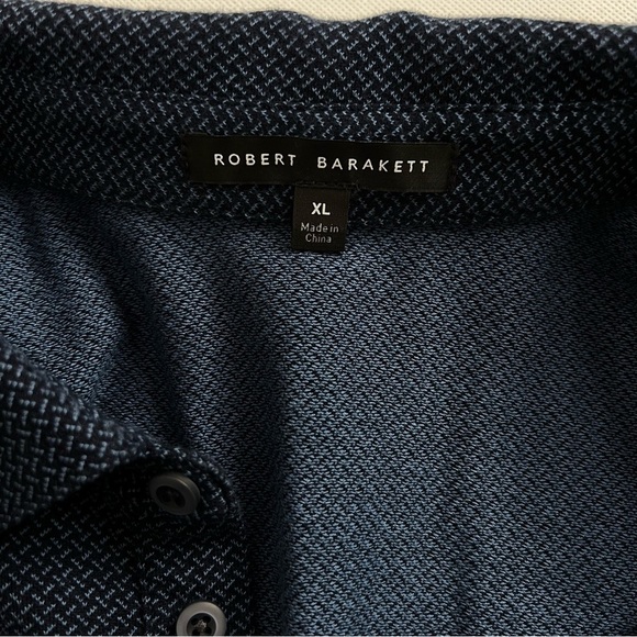 Robert Barakett Creston Micropattern Jacquard Polo Sz. XL Navy Blue Short Sleeve - Picture 12 of 12